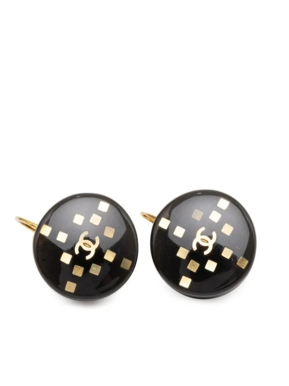 Chanel CC Logo Earrings Gold Black Plated Plastic